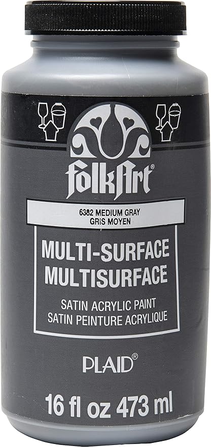 FolkArt Multi-Surface Satin Acrylic Paint in Assorted Colors, 16 oz, Medium Gray 16 Fl Oz