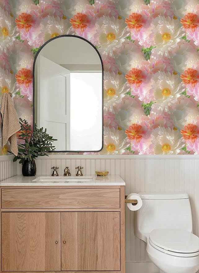 Yasinet Pink Floral Wallpaper Pink Vintage Wallpaper Floral Contact Paper Boho Waterproof Removable Self Adhesive Wall Paper for batnroom/Livingroom/Cabinets Vinyl 17.3''×78.7''