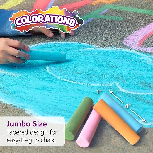 Colorations Jumbo Washable Chalk, Set of 126, Each Piece 4” x 1”, Bulk Outdoor Play Supplies, Non-Toxic, 4+, Classroom Must Haves, Party Favors