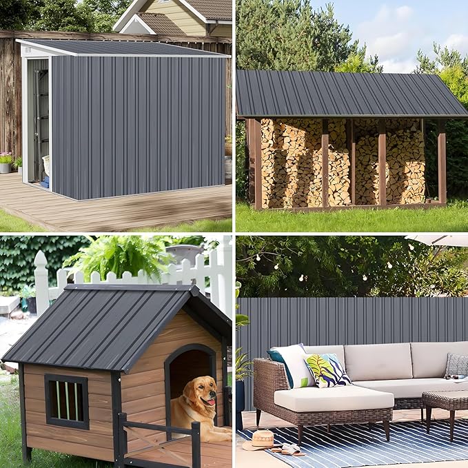 Metal Roofing Panels - 20 Pcs Corrugated Pergola Roofing Panels Heavy Duty Waterproof Tin Roof Materials for Shed Gazebo Garages Patio Siding 60.6x17.7in, Grey