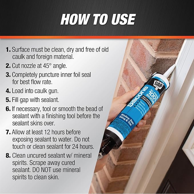 DAP 100% Silicone Rubber Window, Door, and Siding Sealant, Black 9.8 Oz (7079808642)