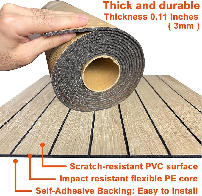 YU LI 3DH Peel and Stick PVC Slat Wall Panel 118"x15.75" Self-Adhesive Thick Faux Oak Wood Grain Wallpaper Panel 3D Soundproof Wall Panels for Walls & Ceilings