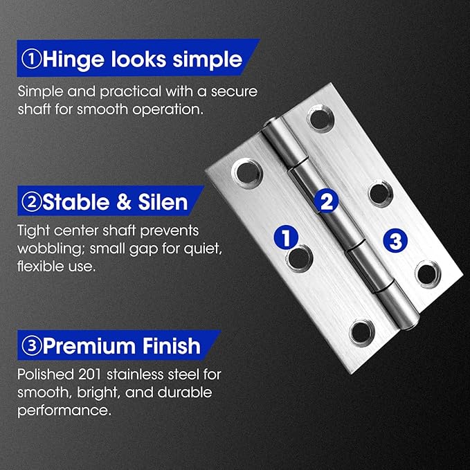 6 PCS 2.5 inches Stainless Steel Butt Hinges, Silver, Modern, Contemporary