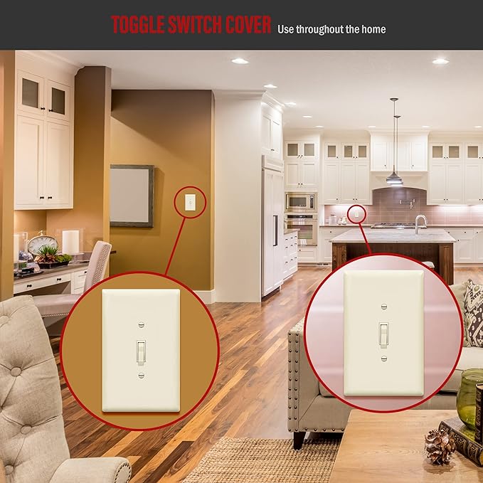 ENERLITES Toggle Light Switch Wall Plate, Jumbo Switch Cover, Gloss Finish, Oversized 1-Gang 5.5" x 3.5", Unbreakable Polycarbonate Thermoplastic, 8811O-LA-10PCS, Light Almond, 10 pack
