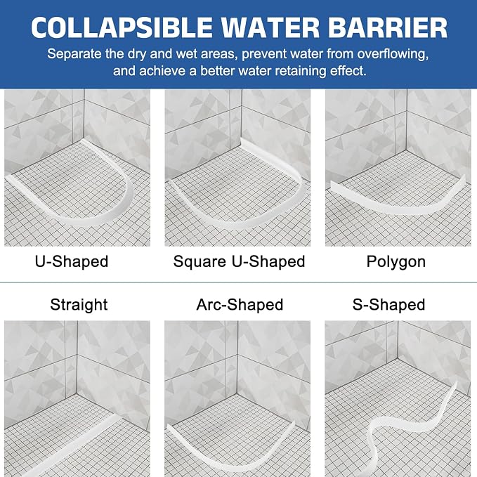 uxcell Shower Water Barrier, 55" TPE Splash Guard Shower Water Stopper Retention System for Bathtub Sink Washing Machine Dry and Wet Separation, 1.18"W x 1.77"H, Gray