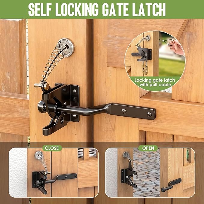 Heavy Duty Gate Hinges,270° Solid Double Layer Folding Butt Hinges,Self Locking Gate Latch for Wooden Fence,Heavy Plywood, Backyard Wood Gates and Fence（gate Hinge&Gate Latch