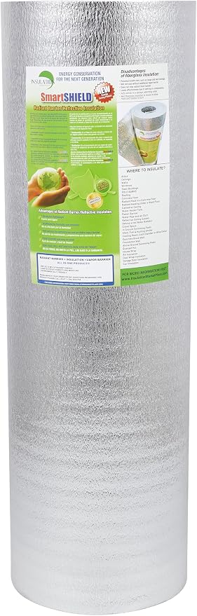 INSULATION MARKETPLACE SmartSHIELD -3mm 48 inchx100Ft ReflectiveINSULATION roll, Foam Core Radiant Barrier, ThermalINSULATION Shield - Engineered Foil