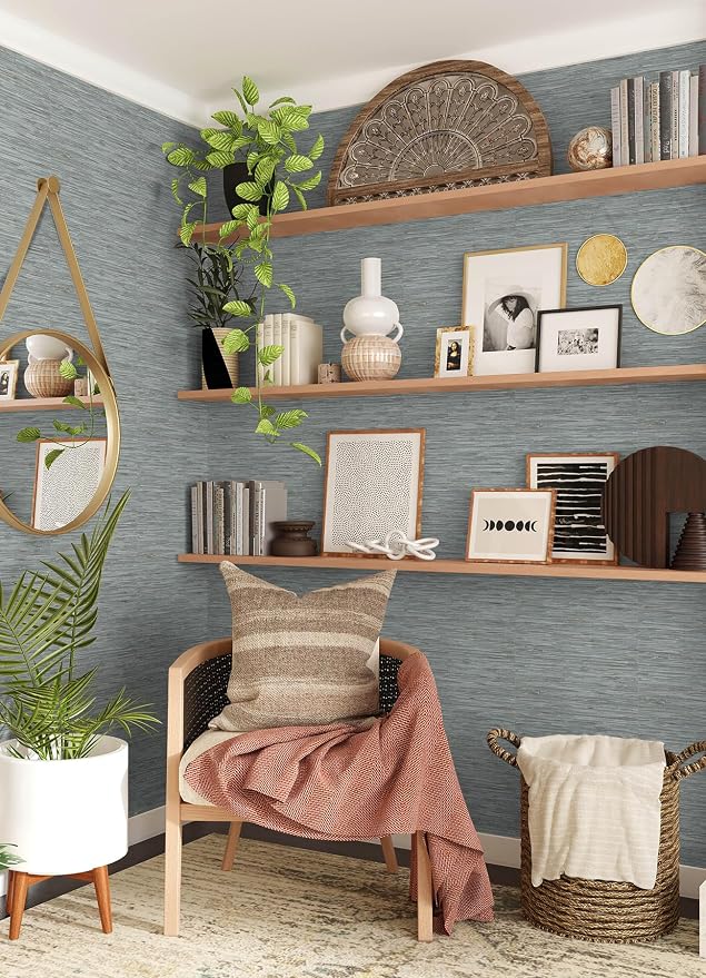 NuWallpaper Multicolor Grassweave Peel and Stick Wallpaper, Multicolor Grassweave Removable Contact Paper for Walls, Self Adhesive Wall Covering for Bedroom Living Room Accent Wall