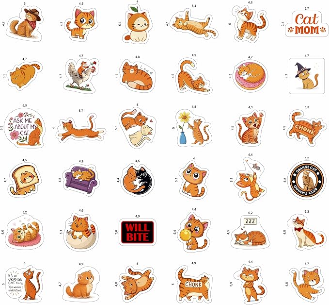 100Pcs Orange Cat Stickers for Water - Orange Cat Psrty Favors & Decorations - Pet Stickers - Gift for Women & Men