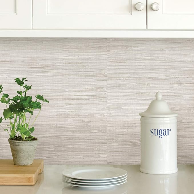 NuWallpaper by WallPops Cream Vinyl Grassweave Peel & Stick Wallpaper, NUS2875