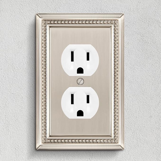 Henne Bery Sunken Pearls Heavy Duty Decorative Wall Plate Switch Plate Outlet Cover (Single Duplex, 3 Pack, Satin Nickel)