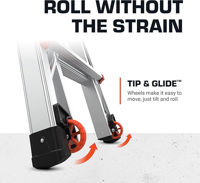 Little Giant Ladders Velocity 26-Ft Folding Multi-Position Ladder, Aluminum, 300 lb Load Capacity, Type 1A Extra Heavy Duty, 26-Ft Reach, with Ratchet Levelers and Wheels (15426-801)