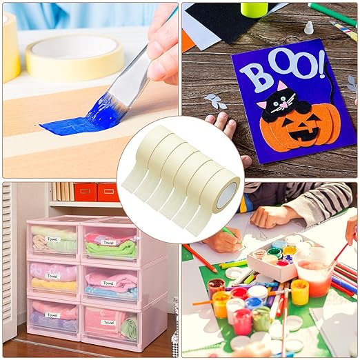 Fainne 6 Rolls Masking Tape Bulk General Purpose Masking Painting Tape 55 Yards for Painting Home Office School Stationery Arts Crafts Basic Use, Easy Removal (1.88 Inch)