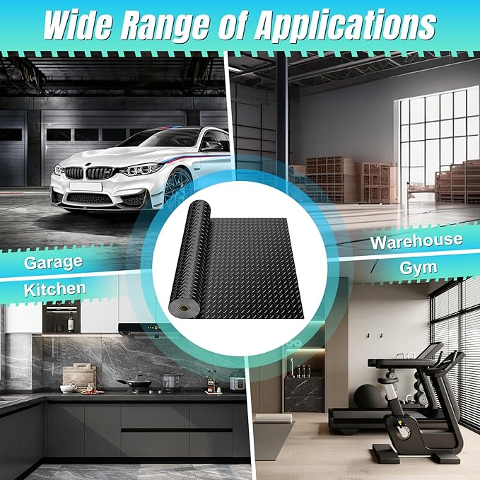 4 x 20 FT Garage Floor Mat, Diamond Plate Rubber Flooring Roll, PVC Garage Flooring Rolls for Under Car, Large SUVs, Pickup Truck, RV, Gym
