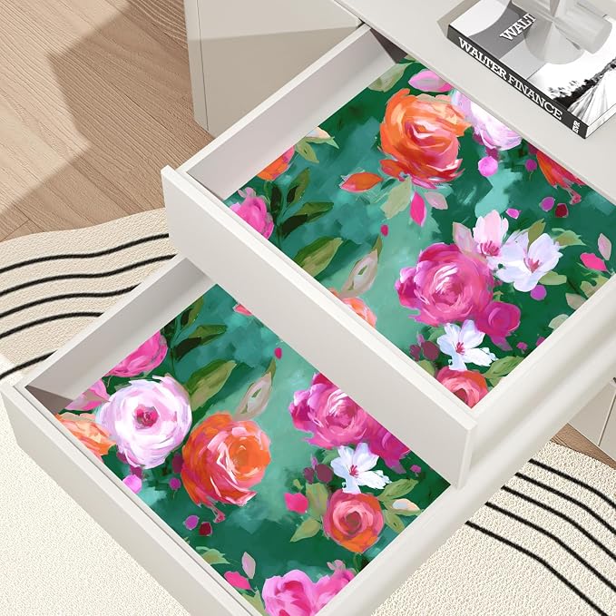 BOKEBEVE Floral Wallpaper Peel and Stick Boho Bright Green 17.5 x 393.5In | Extra Long Removable Renter Friendly Colorful Watercolor Wall Paper for Bedroom Bathroom Living Room Feature Accent Wall