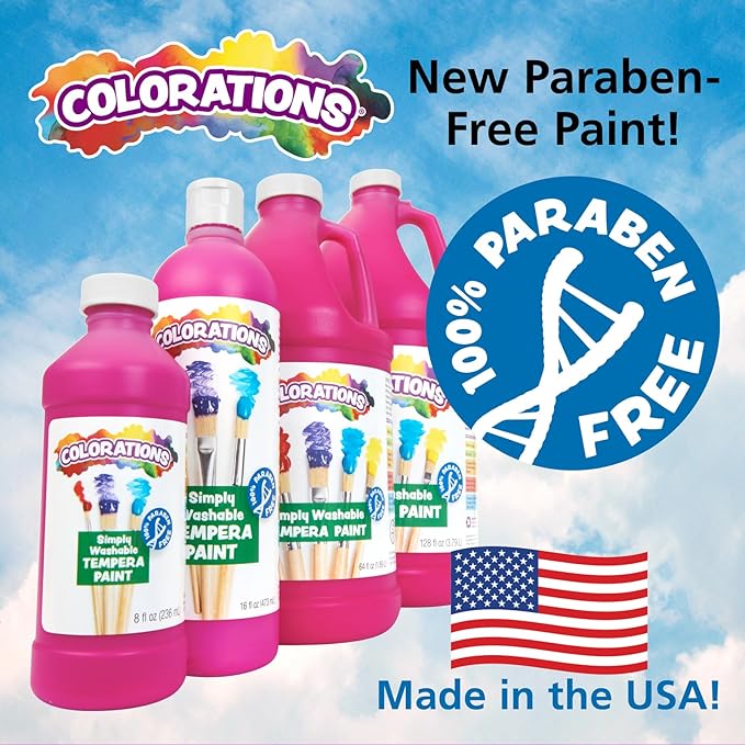 Colorations Paraben-Free Washable Tempera Paint Set, 19 Colors, Non-Toxic, Vibrant, Kids' Art Supplies, Classroom Must Haves
