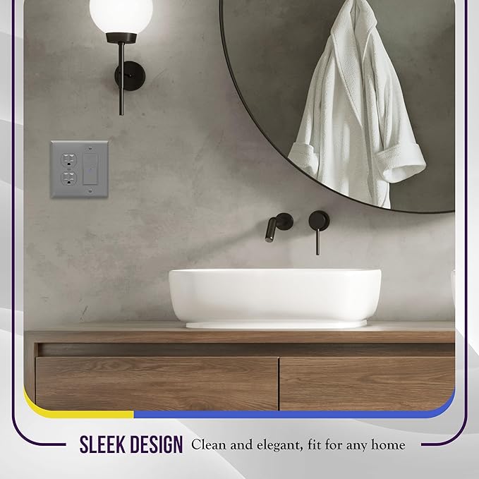 ENERLITES Combination Duplex Receptacle Outlet/Decorator Switch Wall Plate, Mid-Size 2-Gang 4.88" x 4.92", Polycarbonate Thermoplastic, 882131M-GY, Gray