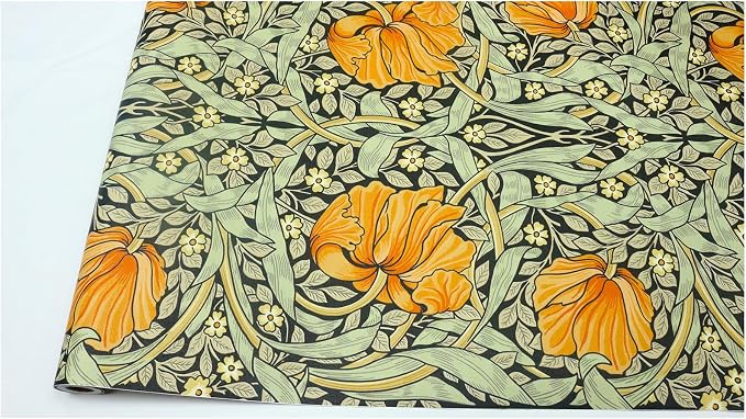 HAOKHOME Vintage Floral Wallpaper Peel and Stick Botanical Green/Yellow/Black Wall Murals Home Kitchen Bedroom Decor by William Morris 17.3in x 9.8ft