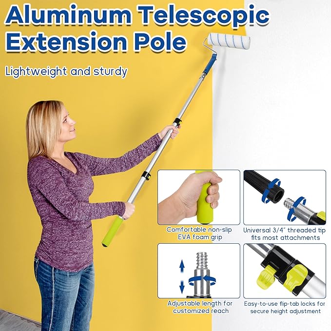 28 PCS Paint Roller Kit with Extension Pole, 4" 9" Paint Roller with Tray, Paint Brushes Set for Professional Painting, House Wall Ceiling Painting Supplies for All Latex and Oil Paints & Stains