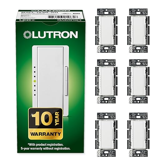 Lutron Maestro LED+ Dimmer Switch for Dimmable LED, Halogen and Incandescent Bulbs, 150W/Single-Pole or Multi-Location, MACL-153M-WH, White (6-Pack)
