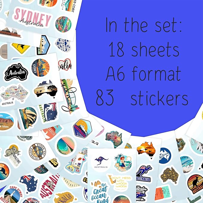 BulbaCraft Australia Stickers for Water Bottle and Laptop - Australia Party Supplies & Decorations, Waterproof Vinyl Decals, Australian Flag and Culture Stickers, Gifts for Women & Men