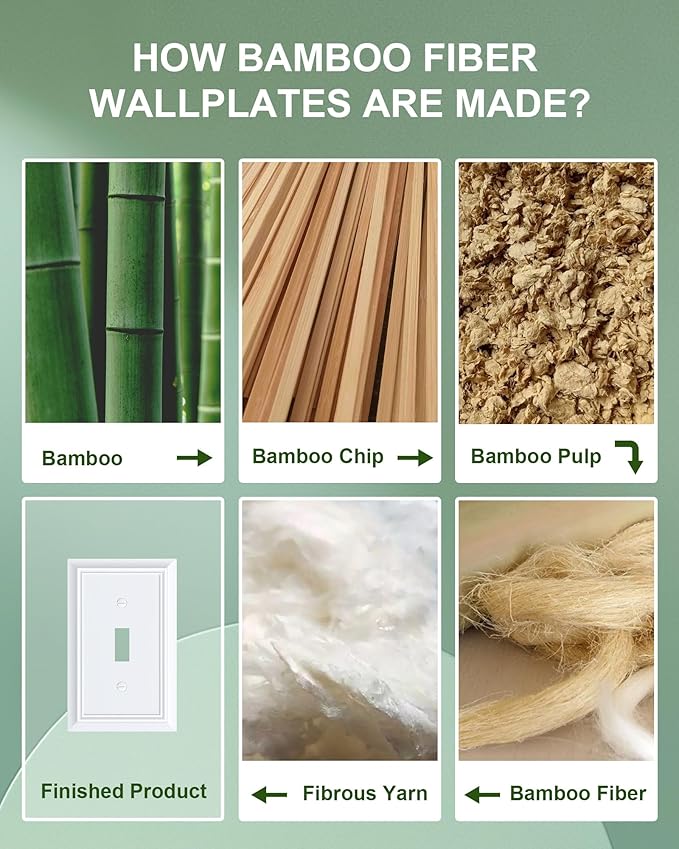 4-Pack Single Toggle Light Switch Cover Plate, Durable Natural Bamboo Fiber Decorative Switch Plate Covers, Pure White 1 Gang Wall Plate, Corrosion Resistant