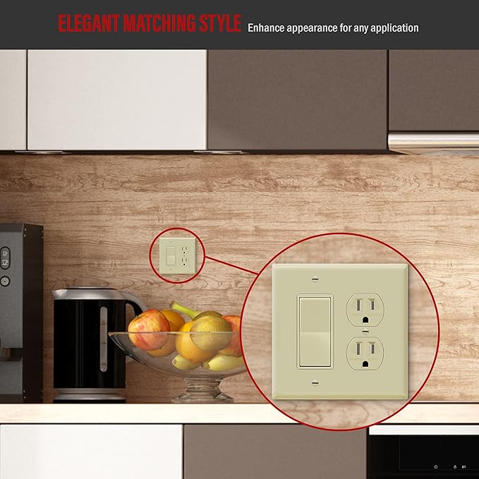 ENERLITES Combination Duplex Receptacle Outlet/Decorator Rocker Light Switch Wall Plate Cover, Midway Size 2-Gang 4.88" x 4.92", Polycarbonate Thermoplastic, UL Listed, 882131M-I, Ivory