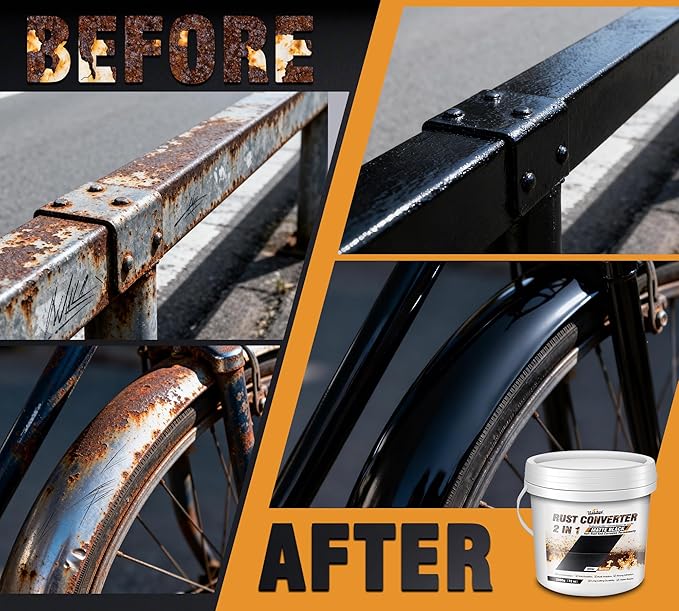 2 in 1 Rust Converter & Metal Primer, 72oz Matte Black Rust Remover for Metal, Trailer, Truck, Chassis, Frame, Water-based Rust Inhibitor and Encapsulator Paint, Easy Application, Long-Lasting