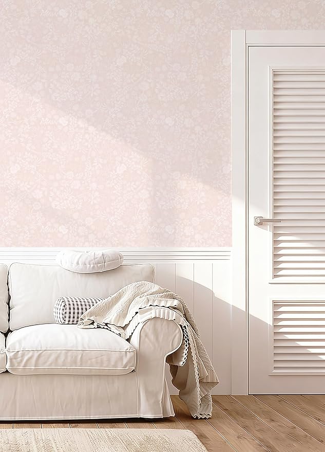 Guvana Pink and White Peel and Stick Wallpaper Floral Wallpaper Slef Adhesive Removable Waterproof Contact Paper Boho Wall Paper for Living Room Bedroom Stair Kitchen Bathroom 17.3''x197''