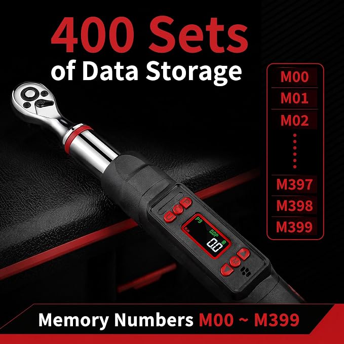 1/4" Digital Torque Wrench Set, 0.74-48 Ft-Lb(1-65Nm), ±2% CW Accuracy, Peak & Track Mode, Backlit LCD, 4" Extension Bar, Adapter, Universal Joint, Sockets Bits for Bicycle Motorcycle Auto DIY Repair