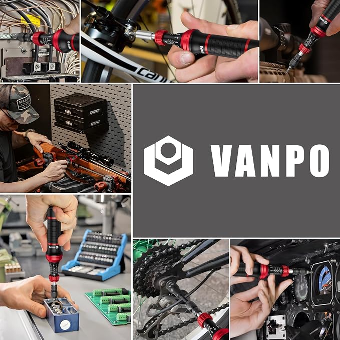 VANPO Torque Screwdriver Set 10-60 in-lb, 99-Piece Torque Driver Kit | with T-Bar & 1/4" Quick-Change Adapter, Adjustable for Scope Mounting, Bicycle & Electronics Maintenance