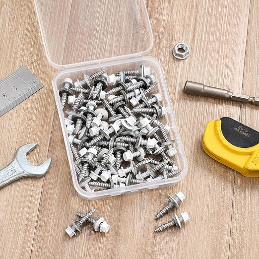 50 Pcs #10x1 White Metal Roofing Screws - Galvanized Hex Head Self-Tapping with EPDM Washers Sharp Point,for Corrugated Roofing, Wood Siding, Fences, Carports, Garages, Sheds