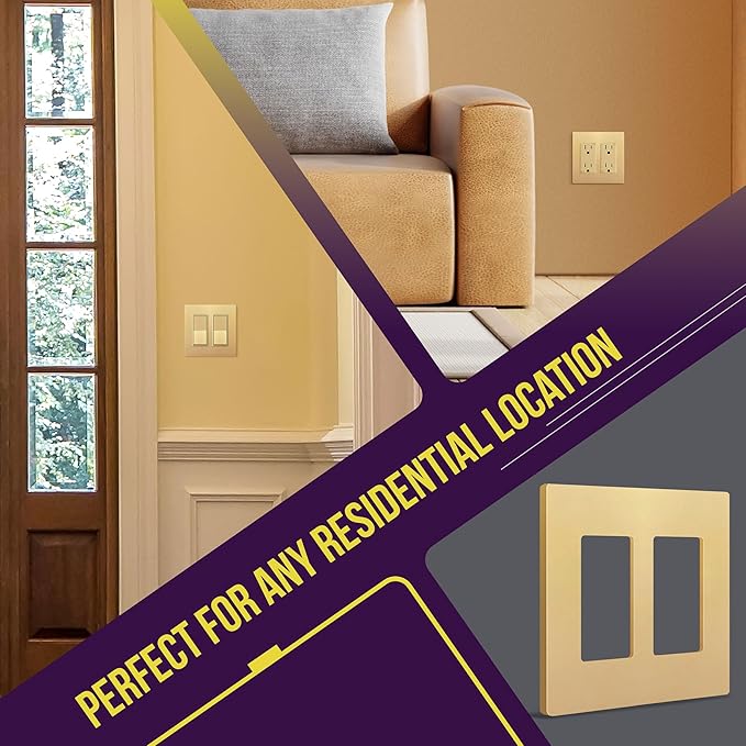 ENERLITES Elite Series Screwless Decorator Wall Plate Child Safe Outlet Cover, Gloss Finish, Size 2-Gang 4.68" H x 4.73" L, Unbreakable Polycarbonate Thermoplastic, SI8832-GD, Gold