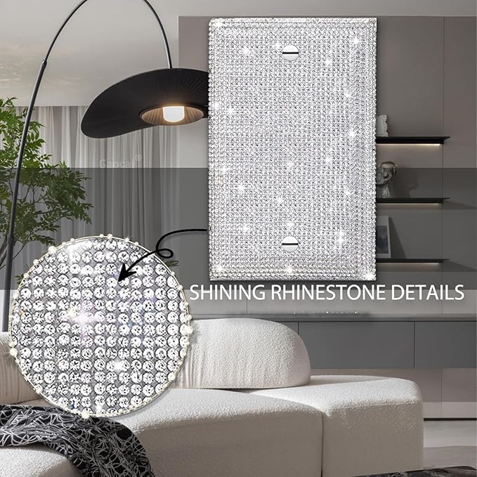 Silver Shiny Silver Rhinestones Wall Plates Light Switch Cover Plate Decorative 3 Gang Wall Plate Bling Light Switch Cover