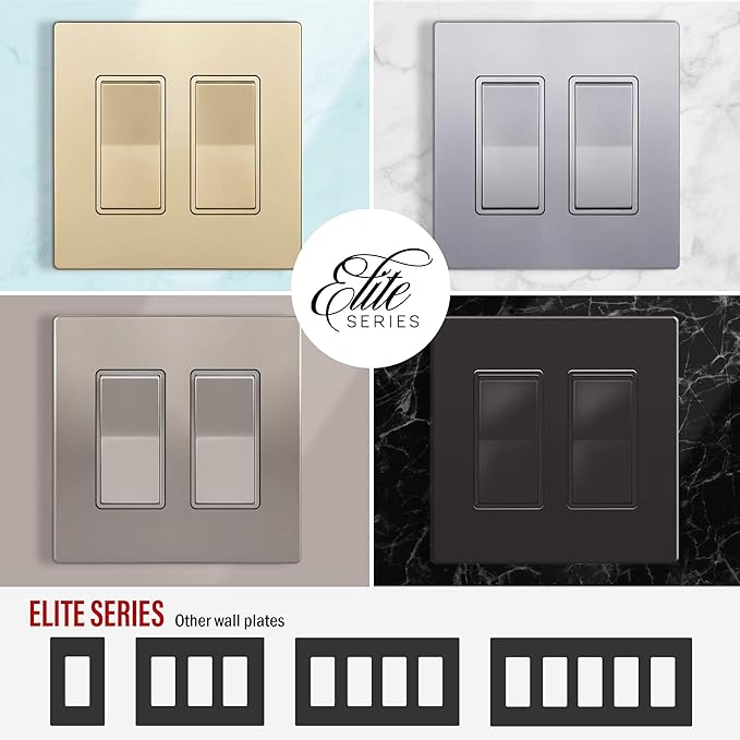 ENERLITES Elite Series Screwless Decorator Wall Plate Child Safe Outlet Cover, Gloss Finish, Size 2-Gang 4.68" H x 4.73" L, Unbreakable Polycarbonate Thermoplastic, SI8832-SV-10PCS, Silver (10 Pack)