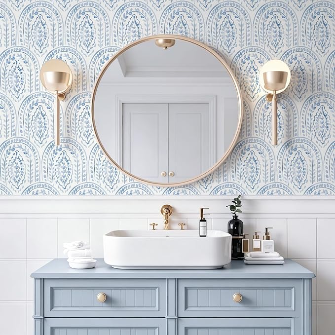 Peel and Stick Wallpaper Modern Wall Paper Boho Contact Paper Removable Wallpaper Peel and Stick Blue and White Self-Adhesive for Bathroom Bedroom Kitchen Wall Decor 17.3" x 118"