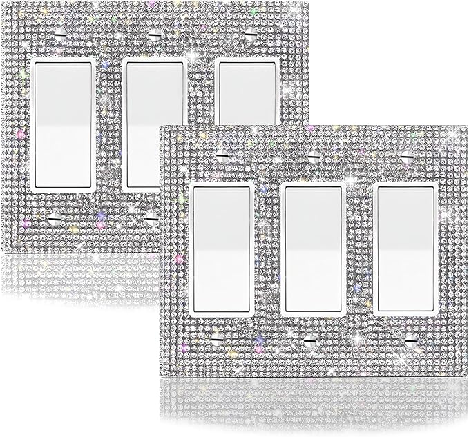 Shiny Silver Rhinestones Wall Plate - Triple Toggle Outlet Covers & Decorative Switch Cover