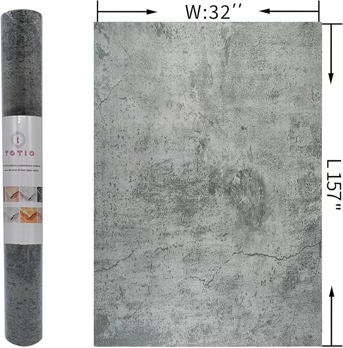 TOTIO Dark Grey Concrete Wallpaper 32×157inch Matte Thick Textured Cement Gray Wallpaper Peel Stick Countertop Contact Paper Removable Waterproof Adhesive Paper Industrial Style Wall Paper Roll