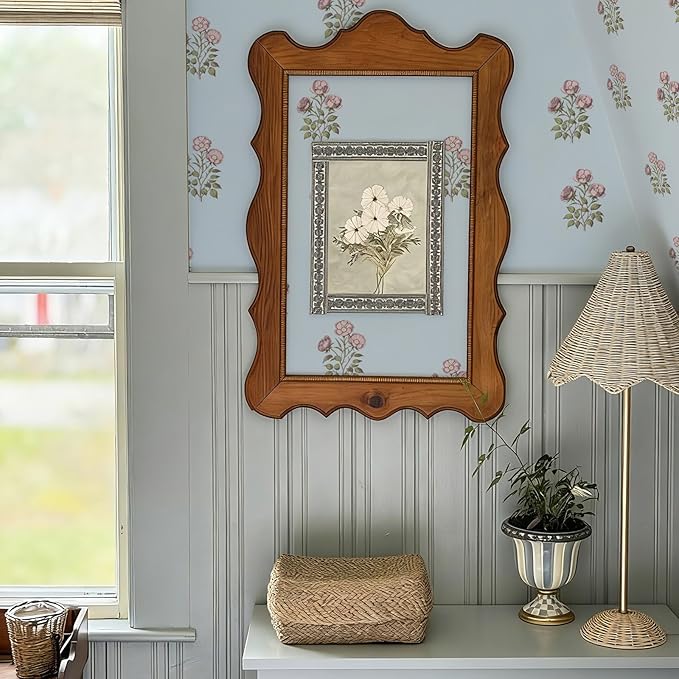 17.3" x 393.7" Vintage Blue Floral Wallpaper Peel and Stick Boho Wallpaper Removable Waterproof Rose Pattern Contact Paper for Bedroom, Bathroom, Home Wall