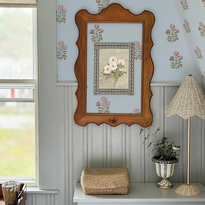 17.3"× 590.5" Vintage Blue Floral Wallpaper Peel and Stick Boho Wallpaper Removable Waterproof Rose Pattern Contact Paper for Bedroom, Bathroom, Home Wall