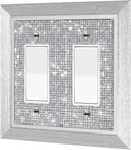 1 Pcs Shiny Rhinestones Switch Wall Plate Double Gang Toggle Imitation Wood Grain Light Switch Covers Outlet Covers Decorator Plate Outlet Wall Plates