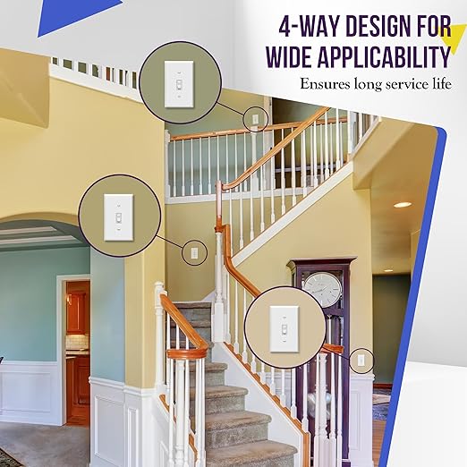 ENERLITES 4-Way Toggle Light Switch, Four Way, Side Wiring, Copper Wire Only, Grounding Screw, Residential Grade, 15A 125VAC 60Hz, UL Listed, 84150-W-10PCS, White 10 Pack