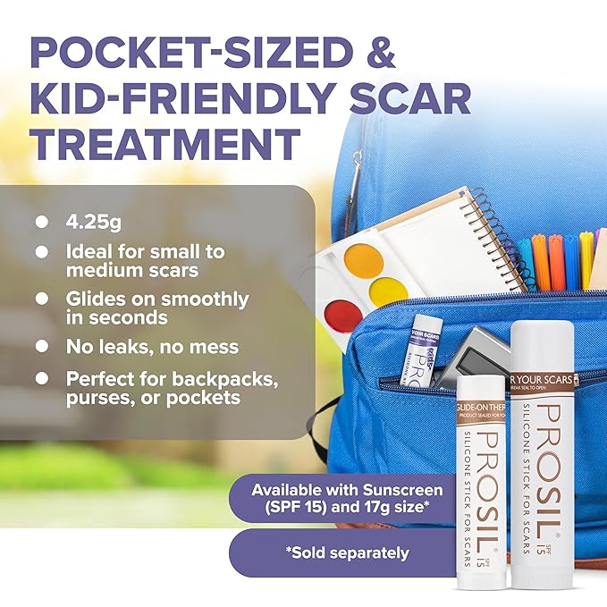 Pro-SIL Kids 4.25g – Mess-Free, Glide-On Silicone Stick for Kids – Hypoallergenic, Non-Toxic Silicone Formula – Pocket-Sized Scar Treatment for On-the-Go Use – Ideal for Exposed Scars on Face & Body