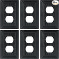 6-Pack Classic Beadboard Duplex Outlet Cover Plate, Decorative Unbreakable Polycarbonate Switch Plates and Outlet Covers, Matte Black Wall Plates for Electrical Outlets, 1 Gang Receptacle Cover