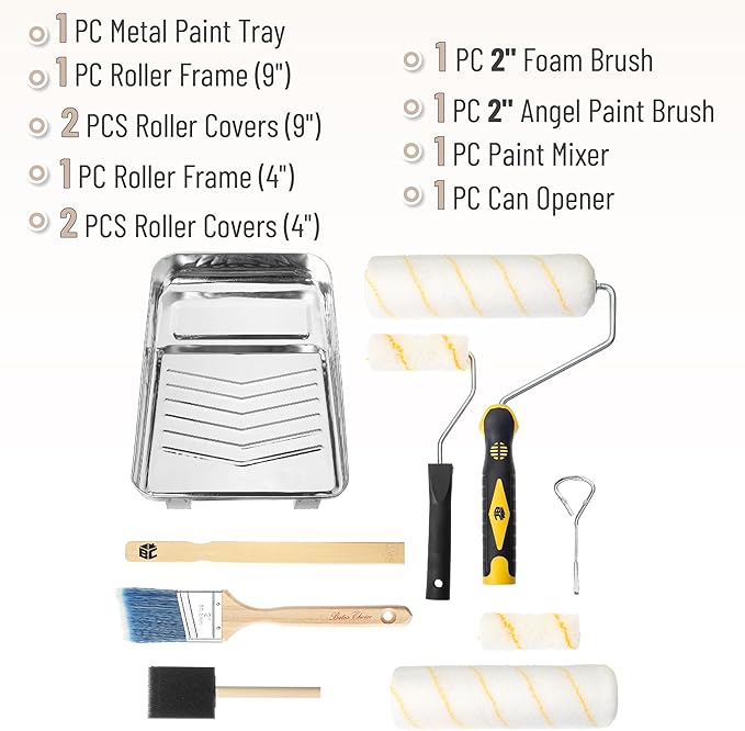 Bates Paint Tray Set - 11 pcs Kit with 9" & 4" Rollers, Small Roller, Trays & Covers for House Painting