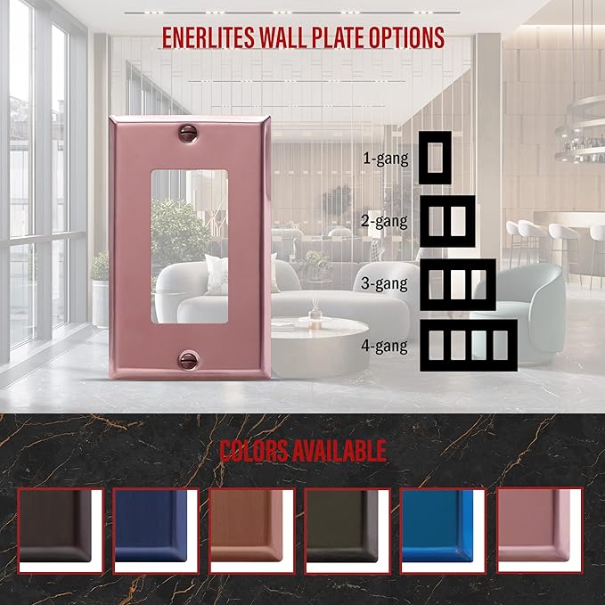 ENERLITES Decorator Switch Metal Wall Plate, Stainless Steel Outlet Cover, Corrosion Resistant, Standard Size 1-Gang 4.50" x 2.76", Stainless Steel 201, 7731-PRG, Polished Rose Gold