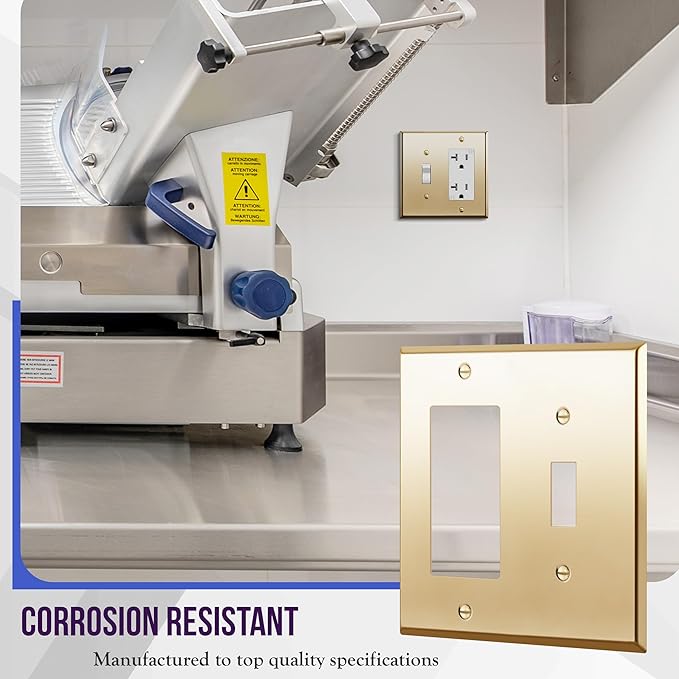 ENERLITES Combination Toggle and Decorator Switch Metal Wall Plate, Stainless Steel 201, Corrosion Resistant, Size 2-Gang 4.50" x 4.57", 771131-PB, Polished Brass, Gold
