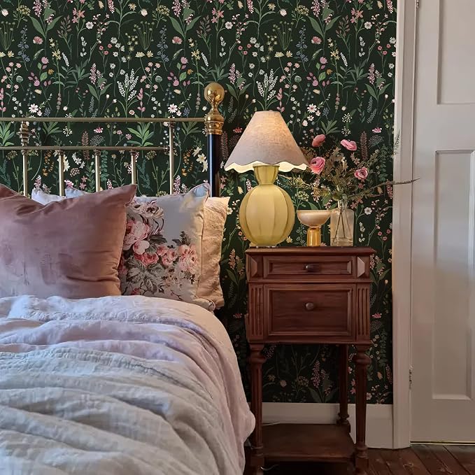 17.3'' x 236.2'' Floral Peel and Stick Wallpaper Vinyl Wallpaper Flower Vintage Vinyl Peel and Stick Wall Paper for Kitchen Cabinet Furniture Renter Friendly (Covers 28.4 Sq Ft)