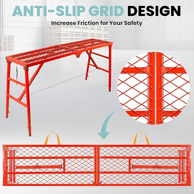 Folding Scaffolding Platform 69"x52.7"x15", 880 Lbs Capacity, 5-Level（33.8-52.7“） Height Adjustable Work Platform with Rhombus Anti-Slip Surface, Portable Scaffolding Ladder for RV and Home Decor