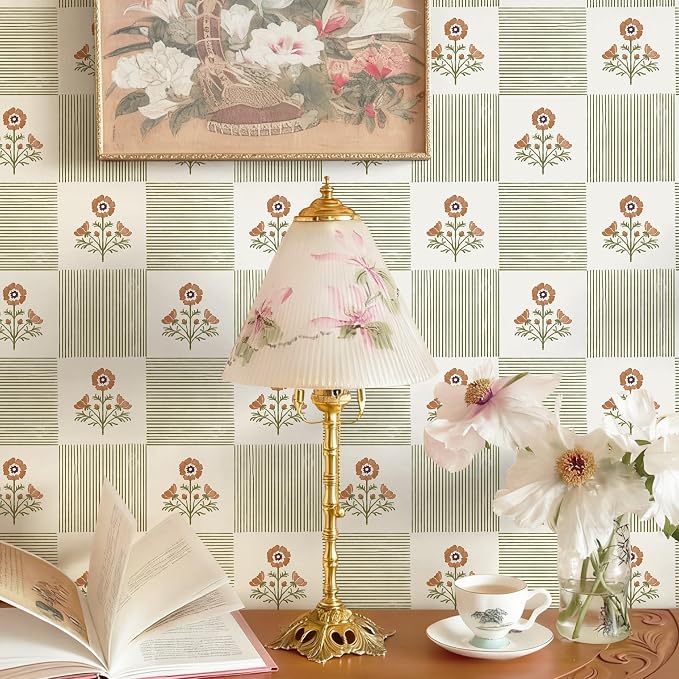 Guvana Green Floral Peel and Stick Wallpaper Boho Contact Paper Vintage Floral Self-Adhesive Removable Waterproof Wallpaper Renter Friendly 394"×17.3" for Bedroom Livingroom Hallway Cabinets Drawer